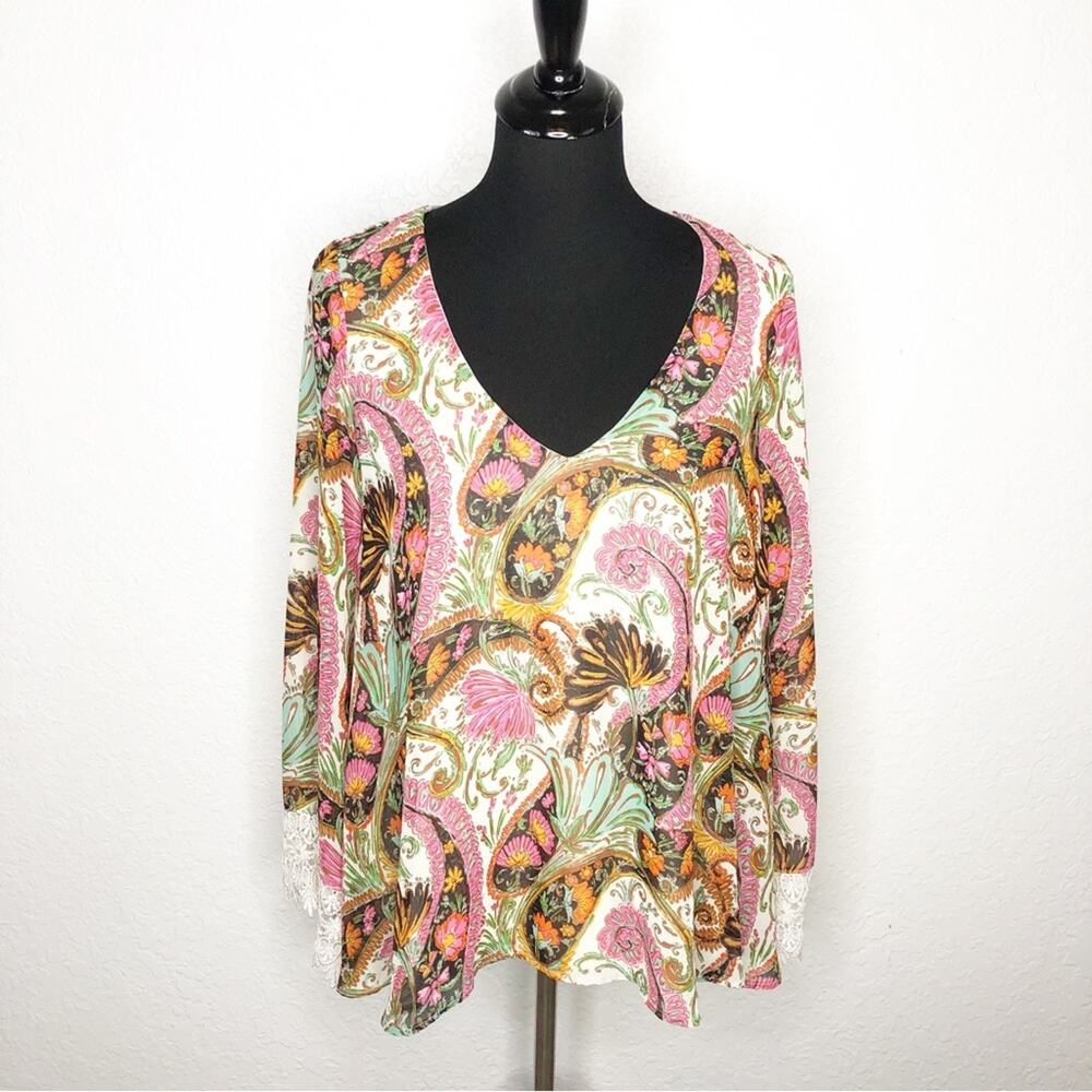 Show Me Your Mumu Mal cream brown pink paisley print boho top Extra Small XS - Picture 2 of 12